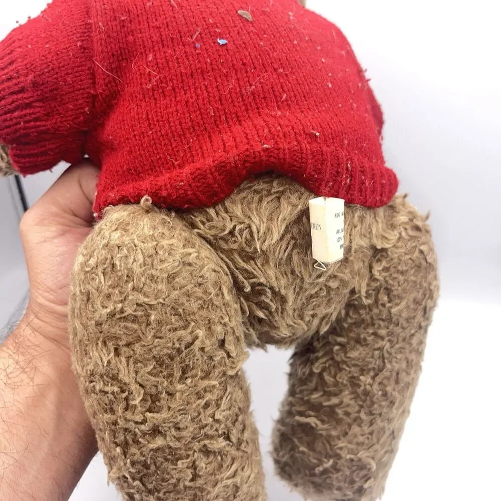 Vintage 1998 Ralph Lauren Polo Bear Plush Toy Red Snowflake Sweater Collectible